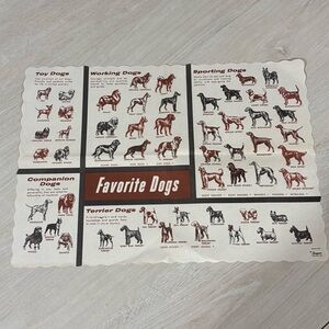 Vintage Favorite Dogs Placemat Springprint #275 RARE Breeds Collectible Folded
